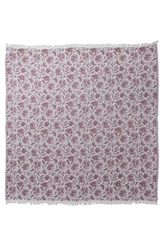 Flower Organic Cotton Turkish Throw Blanket, Muslin - Burgundy | Thin, Soft, Lightweight, Breathable Gauze Weave, Red and White Reversible Floral Print, for Sofa, Chair, Couch, 65" x 65" - color: Burgundy Whimsy
