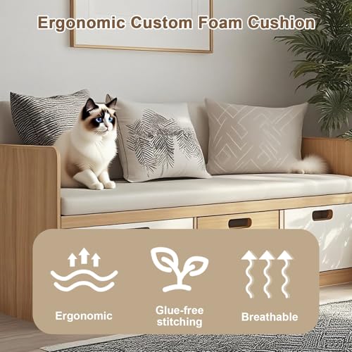 Custom Bench Cushions, Cat Claw Leather Fabric Bench Cushions for Indoor/Outdoor Furniture, Mudroom, Reading Nook, Kitchen Dining Room, Breakfast Nook, 75D High-Resilience Foam, Waterproof, Non Slip - color: [Herringbone Weave] Light Beige