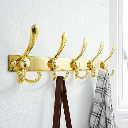 Coat Rack Wall Mount, Heavy Duty 12-Gauge Base vs Flimsy 1mm, Double-Thick Solid Anti-Snap Hooks, 16” Stud-Mount, Stainless Steel Hanger for Clothes Hat Entryway Closet, Gold, Pack of 2 - color: Gold, size: L=17" (2pcs)