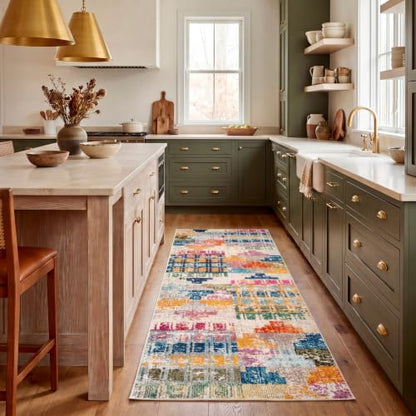 SAFAVIEH Madison Collection Runner Rug - 2'2" x 14', Ivory & Multi, Boho Abstract Distressed Design, Non-Shedding & Easy Care, Ideal for High Traffic Areas in Living Room, Bedroom (MAD417C) - size: 2'2" x 14' (Runner)