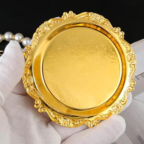 Yosoo Health Gear Appetizer Plate Metal Set Handcrafted Zinc Alloy Decorative Gold Plates Exquisite Design for Serving Appetizers and Snacks at Gatherings Parties Gift Idea