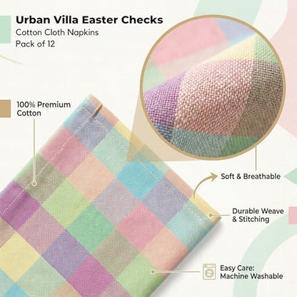 Urban Villa Cloth Napkins Cotton 20x20 (Set of 12) Lagyp - color: 003 Easter Checks, size: 20" x 20" (Set of 12)