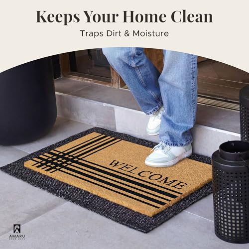 Coir Welcome Mat, Non-Slip, Welcome Classic 5, 17x29 in | 100% Natural Coir, Anti-Shedding, Durable PVC Backing, Traps Dirt and Mud, Indoor and Outdoor Entryway, Easy to Clean - color: Welcome Classic 5