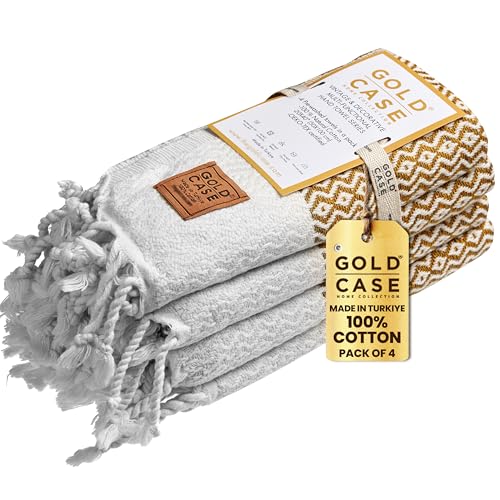 Gold CASE Turkish Hand Towels for Bathroom Set of 4–20x40''–100% Cotton Bathroom Hand Towels – Zeus Towel for Spa, Face, Tea & Dishcloth – Decorative Cloth – DarkMustard - color: Dark Mustard, size: Zeus Hand Towel