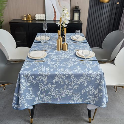 Pioggia Vinyl Tablecloth with Flannel Backing - Waterproof, Oil-Proof, Easy to Clean -Plastic Table Cloth - Perfect for Dining Tables, Kitchen Tables, Parties (Blue Leaves, 54×72 Inch Rectangular) - color: Blue Leaves, size: 72" x 54" (Rectangular)