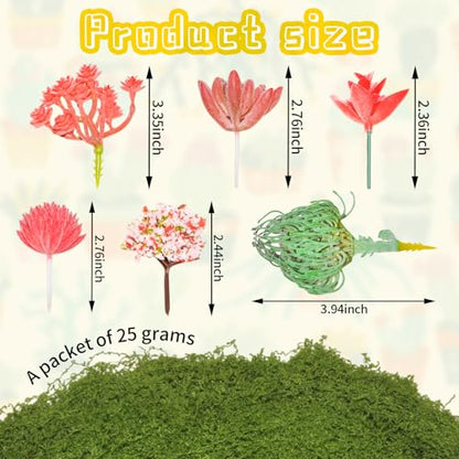 7PCS Flocked Artificial Succulents Set Faux Succulent Plants with Fake Christmas Tree Moss Artificial Cactus Greenery Low Maintenance Fake Plants DIY Craft Home Office Christmas Table (Pink) - color: Pink