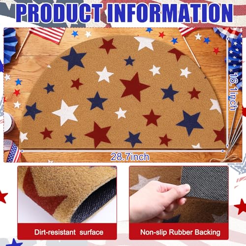 Duraaamo Independence Day Doormats Half Round 4th of July 250th Outdoor Mats Welcome Non Slip National Day Floor Mats for Front Porch Entryway Decor - style: Red Blue Stars