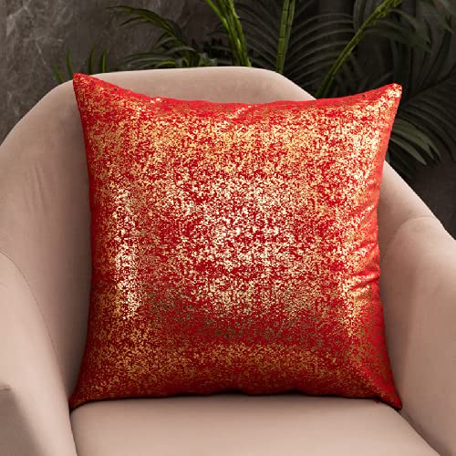 Deeprove Throw Pillow Cover Both Sides Sparkle Gold Foil Print, Soft Velvet Hidden Zipper Closure Accent Pillow Cushion Case for Bedroom, Living Room, Sofa, Square 22 x 22 Inches 1 Pack, Christmas Red - color: Christmas Red, size: 22” x 22”, 1 Pack