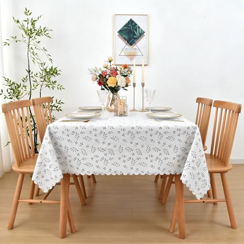 MeritMode PVC Tablecloth 60x90, Rectangular Waterproof Table Cover | Vinyl Surface, Polyester Backing, Yarn Texture, Wipeable, Dining Table, Kitchen, Party, Banquet, Everyday Use - size: 90" x 60" (Rectangular)
