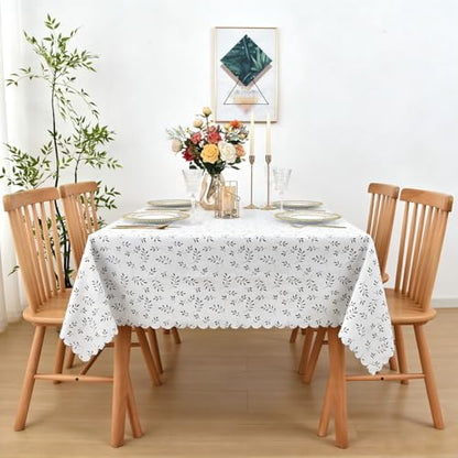 MeritMode PVC Tablecloth 60x90, Rectangular Waterproof Table Cover | Vinyl Surface, Polyester Backing, Yarn Texture, Wipeable, Dining Table, Kitchen, Party, Banquet, Everyday Use - size: 90" x 60" (Rectangular)