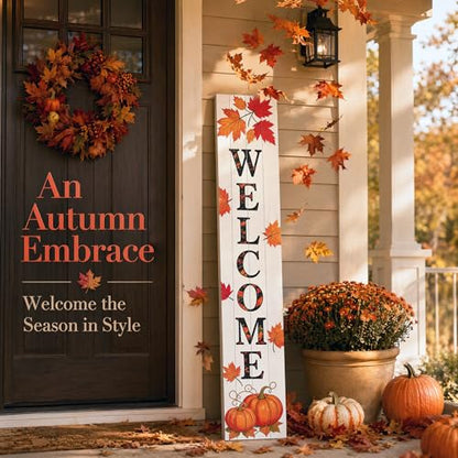 Vertical Wooden Fall Welcome Porch Sign,Rustic Autumn Porch Standing Sign,Decorative Leaning Sign for Front Entrance,Farmhouse Style Outdoor Welcome Decoration-47.2" H.