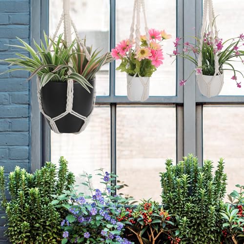Handmade Macrame Plant Hangers, 2 Pack Hanging Planters Baskets | Cotton Boho, Plant Holder, 19.6 Inch White Rope, Flower Pot Holders for Indoor Outdoor Decor
