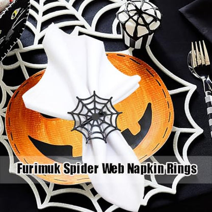 6Pcs Halloween Spider Web Napkin Rings Metal Spooky Napkin Holder Napkin Buckle Serviette Buckle Party Supplies for Halloween Dinning Table Costume