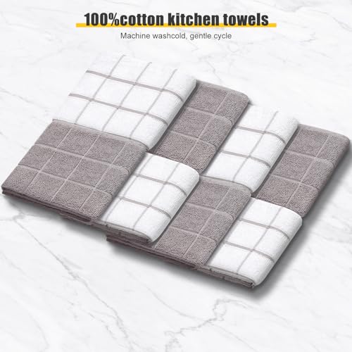 Oven Mitts Kitchen Towels Dishcloths with Pot Holders Sets 12PCS, Dish Towels Sets, Oven Gloves Pot Pads Heat Resistant 500 Degrees with Non-Slip Silicone Surface for Cooking Baking Grilling-Grey - color: Gray