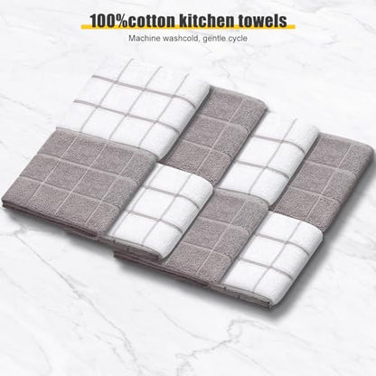 Oven Mitts Kitchen Towels Dishcloths with Pot Holders Sets 12PCS, Dish Towels Sets, Oven Gloves Pot Pads Heat Resistant 500 Degrees with Non-Slip Silicone Surface for Cooking Baking Grilling-Grey - color: Gray