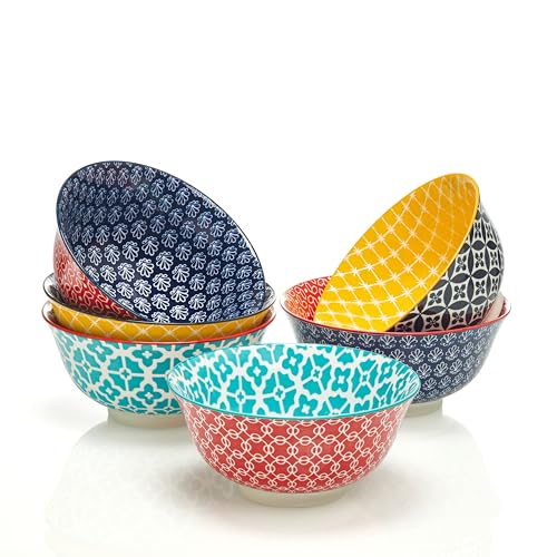 DOWAN Mosaian 33 OZ Large Bowl Set of 6 - Ceramic Deep Bowls for Ramen, Pasta, Salad - Vibrant Patterned Porcelain Bowls for Kitchen Decor & Housewarming Gift - Dishwasher & Microwave Safe - color: Multicolor, size: 33 OZ