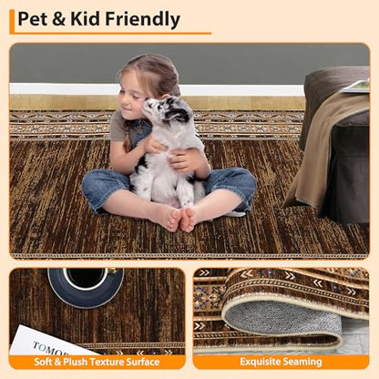 Modern Solid 8x10 Area Rugs for Living Room Washable Non Slip Neutral Rugs, Stain Resistant Bordered Soft Carpet, Neutral Foldable Floor Rugs for Bedroom, Dining Room, Nursery, Red Brown | Non Slip Low Pile Stain Resistant Neutral Bordered Soft Foldable R