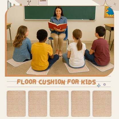 12Pcs Square Classroom Carpet Cushion,Back to School Floor Mat with Anti-Slip Particles Suitable for classrooms, Schools and kindergartens Home Family Learning and Discussion Room - color: Linen Color