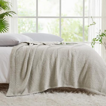 Super Soft Knit Throw Blanket Twin Size Light Grey-Lightweight Plush Fuzzy Fluffy Warm Cozy Blankets and Throws for Sofa Bed All Season Use, 60x80 inches - color: Light Grey, size: Twin(60"x80")