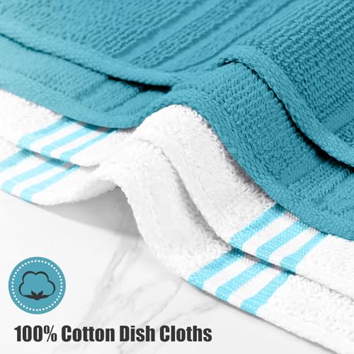 Oven Mitt and Pot Holders Sets, Quilted Cotton Terry Cloth,Non-Slip Pot Holder, Silicone Oven Mitt Heat Resistant, Oven Mittens 7.3"x14.2", Hot Pad 7"x10" & Dish Cloths 13"x25" - color: Lake Blue