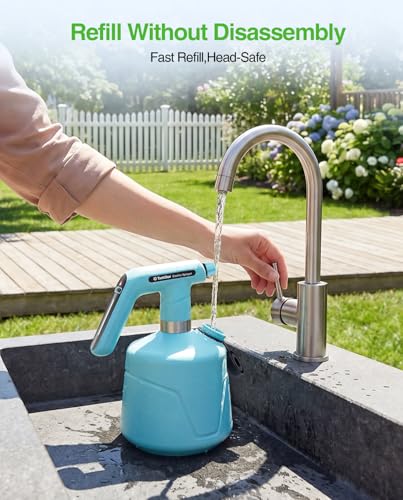 TaskStar Electric Spray Bottle 2L/0.5 Gallon, Battery Powered Garden Sprayer Up to 7.5 Hours Long Battery Life with Fast Charging, Automatic Mister Spray Bottle for Plant with Independent Water Inlet