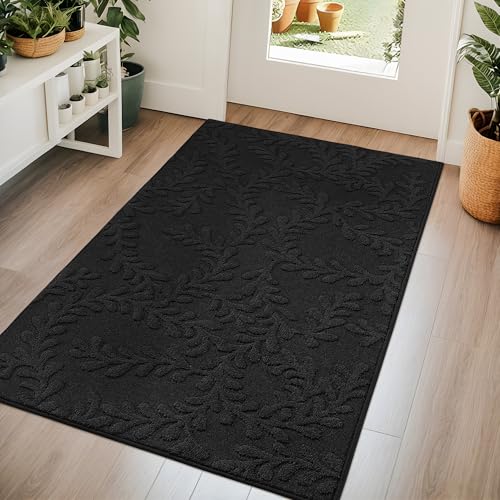 BEQHAUSE Door Mats 36" x 60", Dirt Trapper Doormats, Black | Non-slip Washable Entryway Rugs Indoor, Super Absorbent Welcome Mat for Front Door, Mud Shoes & Paws - color: Black, size: 3' x 5' (Rectangular)
