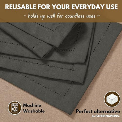 Native Fab Grey Cloth Napkins, Set of 4, 100% Cotton, Hemstitched Mitered Edges 18x18 inch, Soft, Durable, Absorbent, Washable, Hotel Linen Quality - Events, Lunch, Party, Dinner Napkins - Gray - color: Gray, size: 18" x 18" (Set of 4)