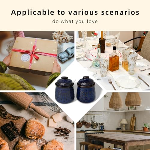 GDCZ 10 Oz Ceramic Salt and Pepper Bowls Set with Lid and Spoons (Blue) | Convenient Set of 2 for Kitchen, Includes Lids & Matching Spoons, 10oz Capacity, Embossed Texture - color: Blue