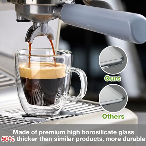 Mfacoy Glass Double Wall Insulated Espresso Cups (Set of 2), 5.4 oz Shots Cup with Handle, Insulated Glasses Mugs, Small Coffee Cups, Shot Glass - size: Espresso Cups