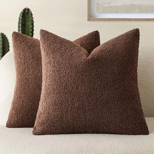 Foindtower Pack of 2, Curly Faux Fur Decorative Throw Pillow Covers Soft Fuzzy Plush Cushion Case with Zipper Cozy Pillowcase for Home Living Room Couch Bed Sofa 16 x 16 Inch,Red Brown - color: Beaver Fur, size: 16" x 16" (Pack of 2)