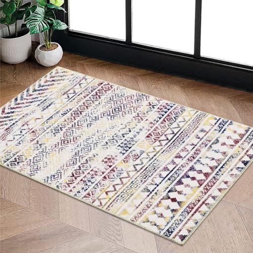 WESTLOOM 2x4 Small Entryway Rug Washable Indoor Doormat Non-Slip Floor Carpet Stain Resistant Boho Rug Moroccan Mat for Living Room Bedroom Kitchen, Colorful - color: Colorful, size: 2' x 4' (Rectangular)