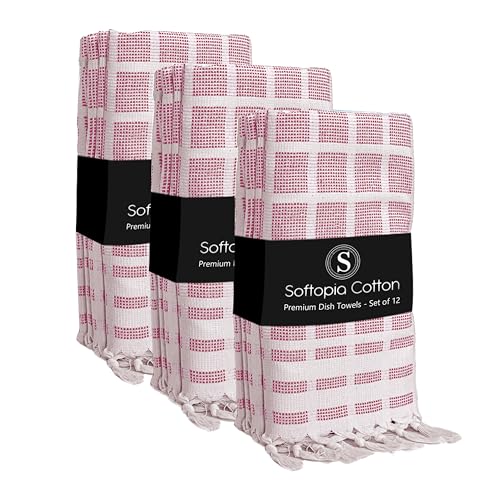 Matrix Dobby Kitchen Towels 12 Pack 100% Cotton, 16x26 Inches, Decorative Tea Towels with Handmade Tassels, Absorbent Reusable Dish Cloths for Kitchen Drying - Burgundy Wine, Natural - color: Pixel Grid, Burgundy, size: 16 X 26 - 12 Pack