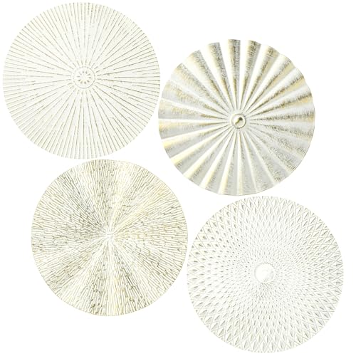 Hicarer 4 Pcs 12 Inch White Gold Metal Wall Art Decor Modern Sunburst Hanging Artwork Decor Wall Decorations for Home Bedroom Bathroom Living Room Office Sculpture - color: White Gold