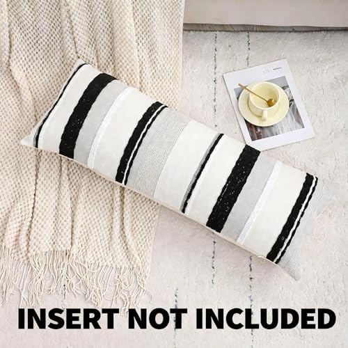 Boho Throw Pillow Cover Lumbar Pillow Cover 14x36 Black White | 1 Piece,Durable Fabric,Stripe Pillow Cover,Farmhouse Cushion Case,Chenille Pillow Case,Neutral Pillowcase for Sofa Couch Bed - color: Black Stripe1, size: 36" x 14" (Pack of 1)