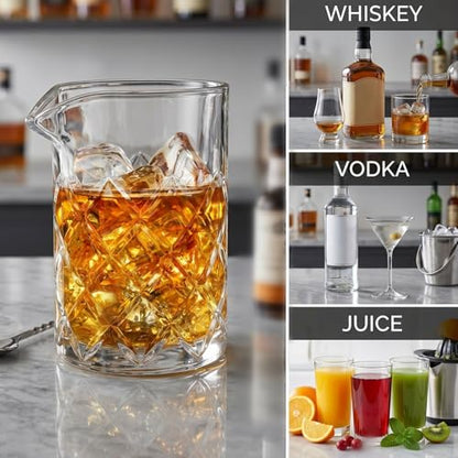 Tebery Seamless Crystal Cocktail Mixing Glass for Stirring Drinks, 16Oz Thick Bottom Bar Mixing Pitcher, Stirring Glass Drink Maker for Bar, Bartenders