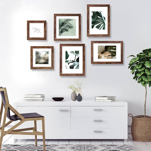 Hongkee 12x12 Picture Frame Set of 4 - Made of Glass and Rustic Brown Wooden Frame, Display Square Pictures 10x10 with Mat or 12 x 12 without Mat, Desktop & Wall Collage Photo Frame - color: Rustic Brown, size: 12x12 in