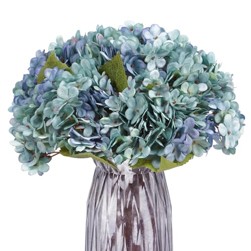 Kimura's Cabin 6pcs Hydrangea Artificial Flowers Silk Fake Hydrangeas,Blue | Faux Hydrangea Flower with Stems,Farmhouse Garden Arrangements,Home Table Centerpieces,Wedding Bouquets,Vase Filler Decor - color: Cerulean Blue