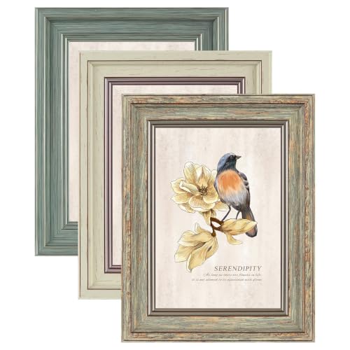 XUANLUO 3 Pack 5x7 Inch Picture Frames Farmhouse Rustic Vintage Distressed Wood Grain Photo Frame with HD plastic cover for Table Top Display and Wall Hanging - color: Mix Color-3pcs, size: 5 x 7 inch