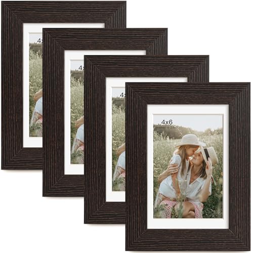 Momentworth 4x6 Picture Frame with Mat for 3.5x5, Distressed Black Wood Grain Gallery Wall Picture Frames for Tabletop or Wall Mounting(4 Pack, Black) - color: Distressed Black, size: 4x6 - 4 pack