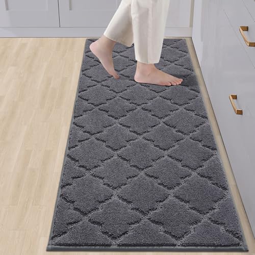 COSY HOMEER Soft Kitchen Floor Mats and Rugs Non Slip 20"x59",Dark Grey | Super Absorbent Kitchen Runner Rugs,Non-Skid Standing Mat,Washable,Polyester Kitchen Mat for Floor,Sink,Area Rug,Entrance - color: Dark Grey, size: 20"X 59"