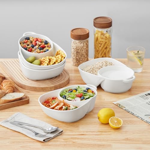 vancasso Starry Chip and Dip Bowl, Anti-Soggy Cereal Bowl, Soup and Sandwich Plate Combo, Breakfast Powls, Divided Snack Bowls Gifts for Wedding Housewarming Party, 2 Pack(White) - color: White