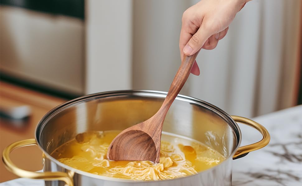 3 PCS Wooden Spoon Set, Natural Teak Large Soup Ladel for Cooking | Mixing Spoon,Durable, Nonstick Safe & Heat Resistant with Ergonomic Handles, Wooden Cooking Spoon,for Kitchen Tasks - size: 3 pieces (Teak)