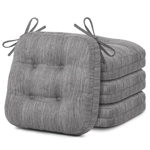Shinnwa Kitchen Chair Cushions Set of 4, Dual-Layer Memory Foam Dining Chair Cushions, Patented Design Seat Pads with Ties, 16.5 x 16.5 x 3.5in, 4 Pack, Grey - color: Grey, size: 4 Count (Pack of 1)