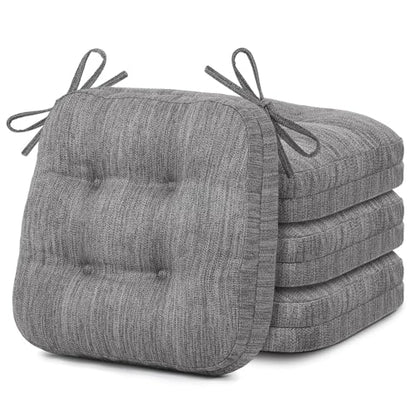 Shinnwa Kitchen Chair Cushions Set of 4, Dual-Layer Memory Foam Dining Chair Cushions, Patented Design Seat Pads with Ties, 16.5 x 16.5 x 3.5in, 4 Pack, Grey - color: Grey, size: 4 Count (Pack of 1)