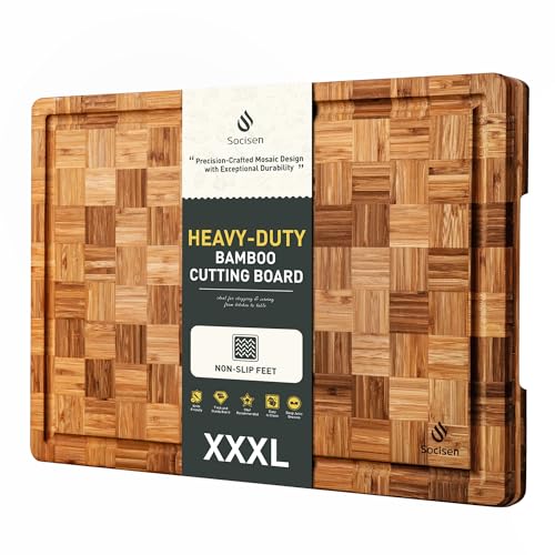 XXX Large Bamboo Cutting Board with Non Slip Feet and Over Sink Butcher Block Chopping Board Nice Solid Thick Wooden Juice Groove Huge Big XXl xlarge Best Hardwood Kitchen Counter Organic - size: 24"L x 18"W
