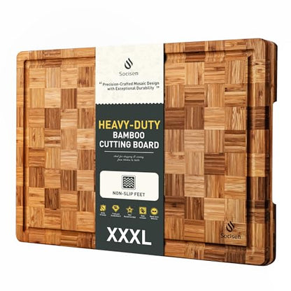 XXX Large Bamboo Cutting Board with Non Slip Feet and Over Sink Butcher Block Chopping Board Nice Solid Thick Wooden Juice Groove Huge Big XXl xlarge Best Hardwood Kitchen Counter Organic - size: 24"L x 18"W