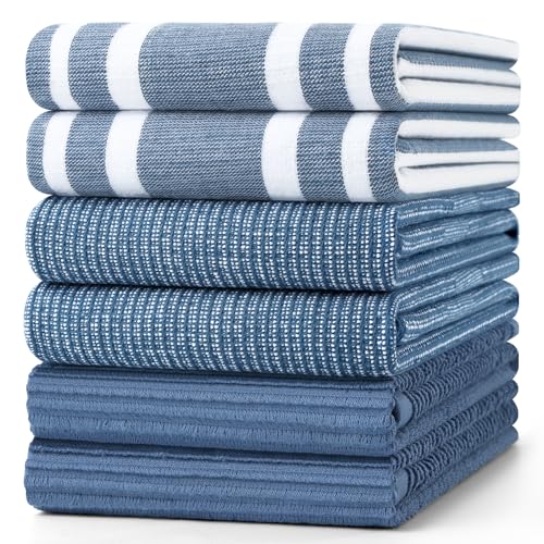 Homaxy Cotton 380 GSM Premium Kitchen Towels, 18"x 28", 6 Pack, Navy Blue | Soft and Absorbent Terry Dish Towels, Multipurpose Tea Towel Set with Hanging Loop, 3 Styles Kitchen Hand Towels - color: Navy Blue, size: 18" X 28" - 6 Pack