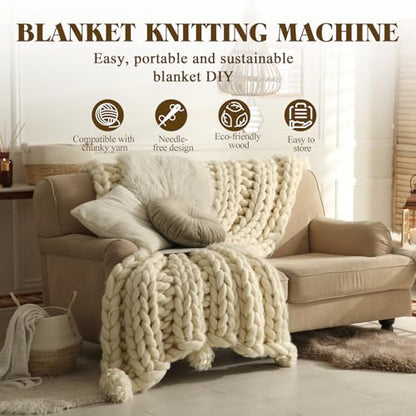 ZOCONE 46" Wooden Chunky Blanket Loom Includes Crochet Hooks, Adjustable Blanket Loom Knitting for Chunky Blanket Yarn, Hand Knitting Loom for Beginner, No Needles or Other Tools Required