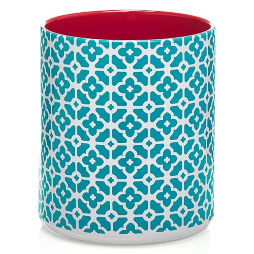 DOWAN Colorful Large Utensil Holder, 7.2" x 6.2" Ceramic Kitchen Utensil Holder for Countertop, Vibrant Patterned Utensil Crock with Protection Cork Mat, Utensil Caddy for Housewarming & Wedding Gift - color: Colorful