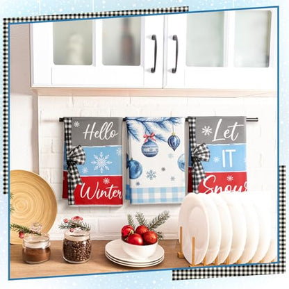 Fourluoo 8 Pcs Winter Kitchen Towels Snowman Hand Dish Towels Blue Buffalo Plaid Santa Claus Tea Cloths for Winter Holiday Kitchen Home Bathroom Decor Gifts - style: Snowman
